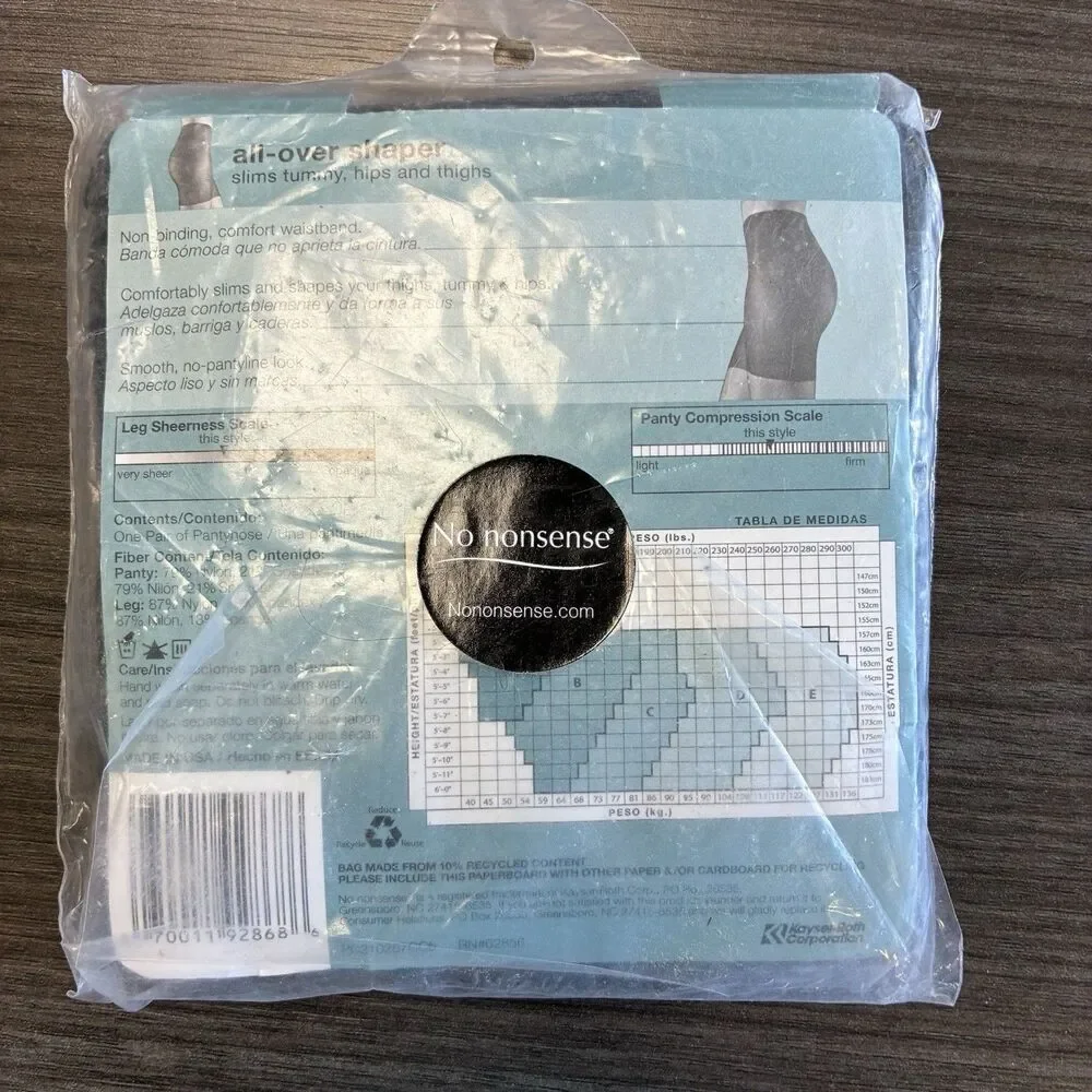 No Nonsense Great Shapes MIDNIGHT BLACK Sheer Pantyhose All-Over Shaper Size C